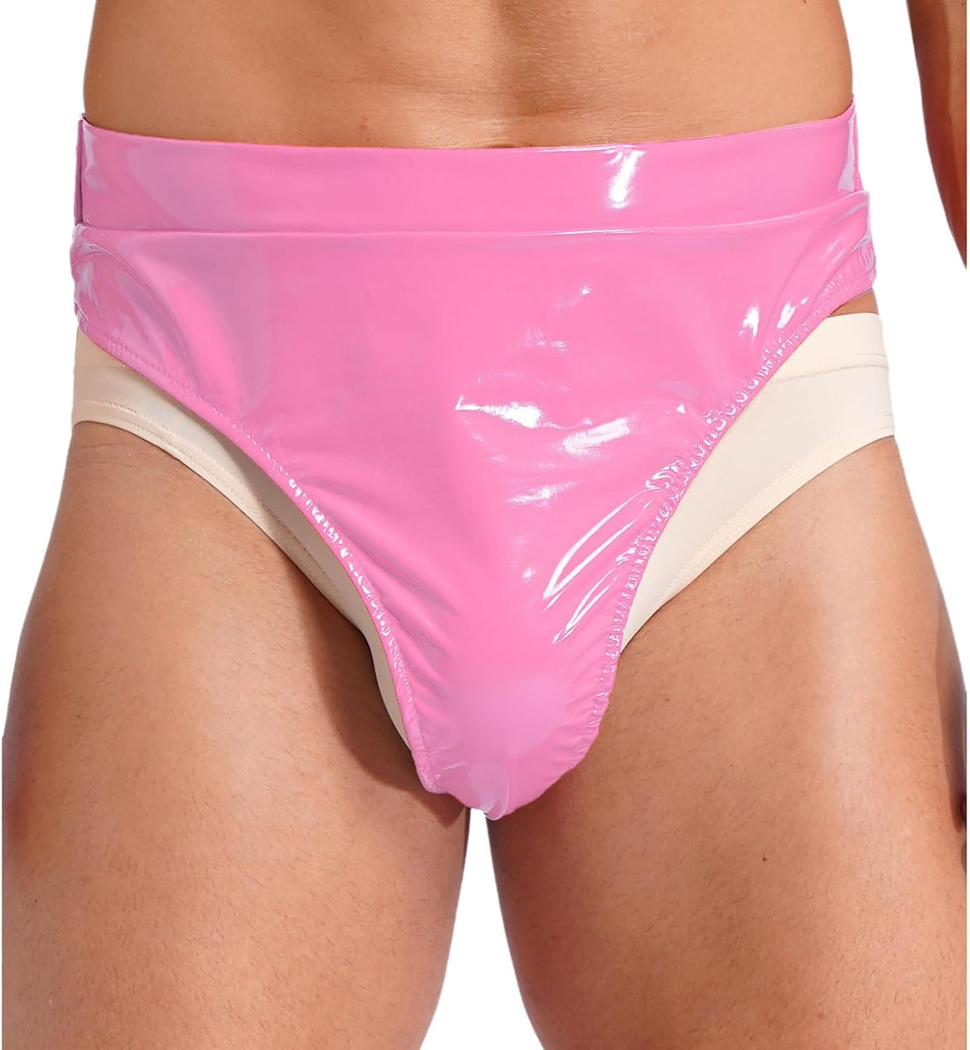 ranrann Men's Shiny Wet Look Patent Leather Back Adjustable Booty Shorts Knickers Underwear