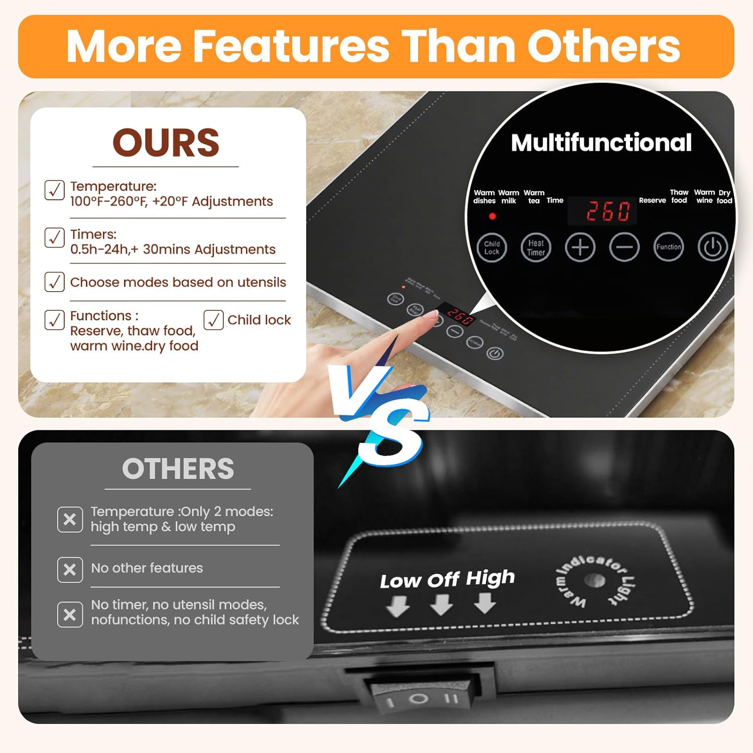 Electric Warming Tray (XXL 40x 14), Food Warming Mat with Touch Screen, 9 Level Temp & 24H Timer, Food Warmer Mats Full Surface Heating, Reinforced Glass Food Warmers for Parties Buffet, Gatherings