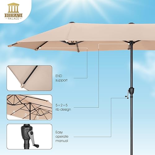 Miniatura 3 de HERA'S PALACE Sombrillas rectangulares de 13 pies para patio, sombrilla grande para exteriores con manivela, potente protección UV, sombrilla de