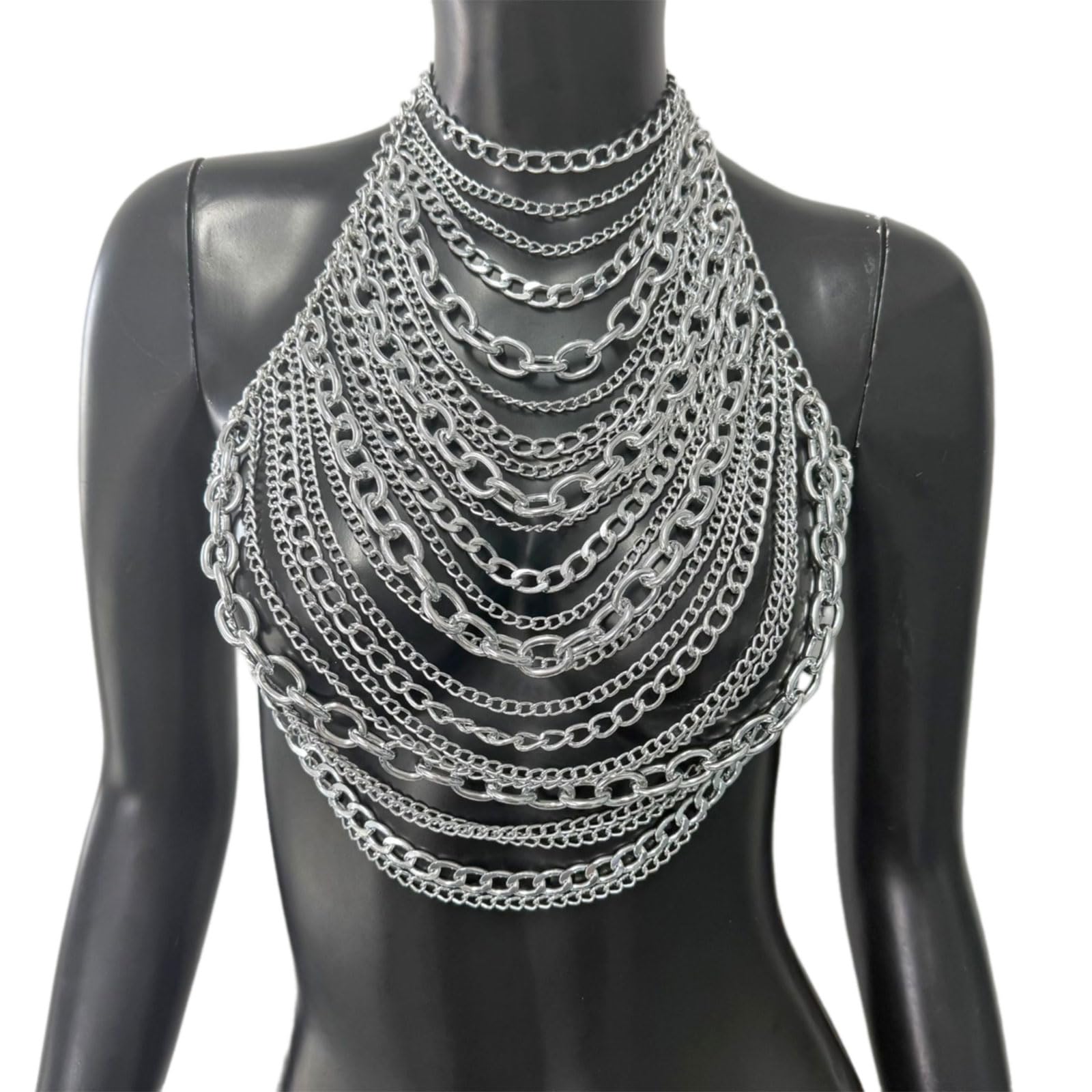 MICFENY Tassels Chest Chain Body Jewelry Long Necklace Body Decors For Women Music Festival Layered Metallic Neck Decoration