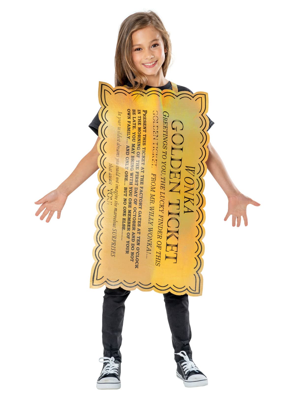 Rubies Official Willy Wonka and The Chocolate Factory Golden Ticket Unisex Child Costume, Size Medium Age 5-8 Years Halloween