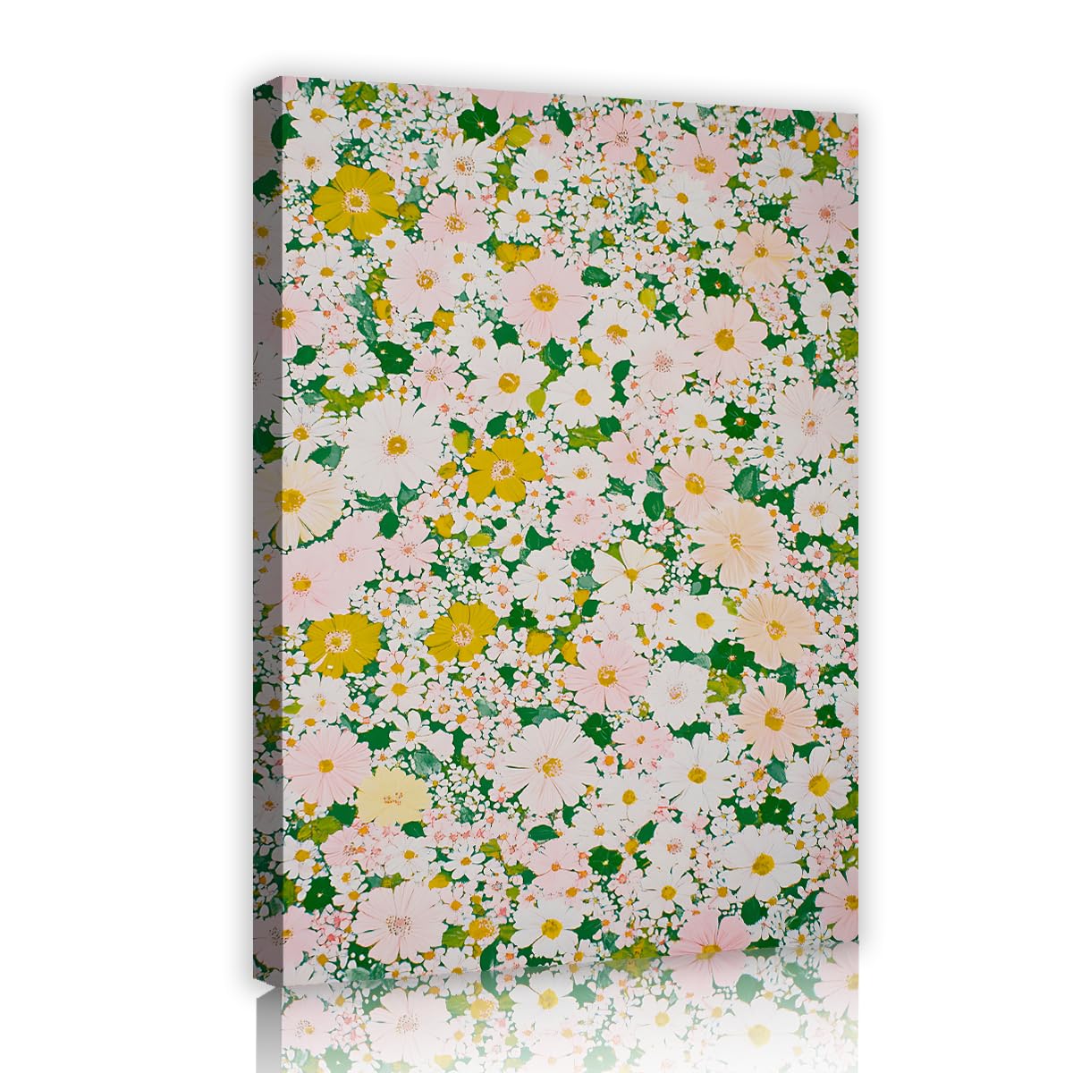 TOANGWALL Vintage Floral Print Framed Canvas Artwork Retro Sweet Ditsy Daisy Wildflower Picture Gallery Wrapped Printed Poster for Bedroom Hallway Decor 75x115cm