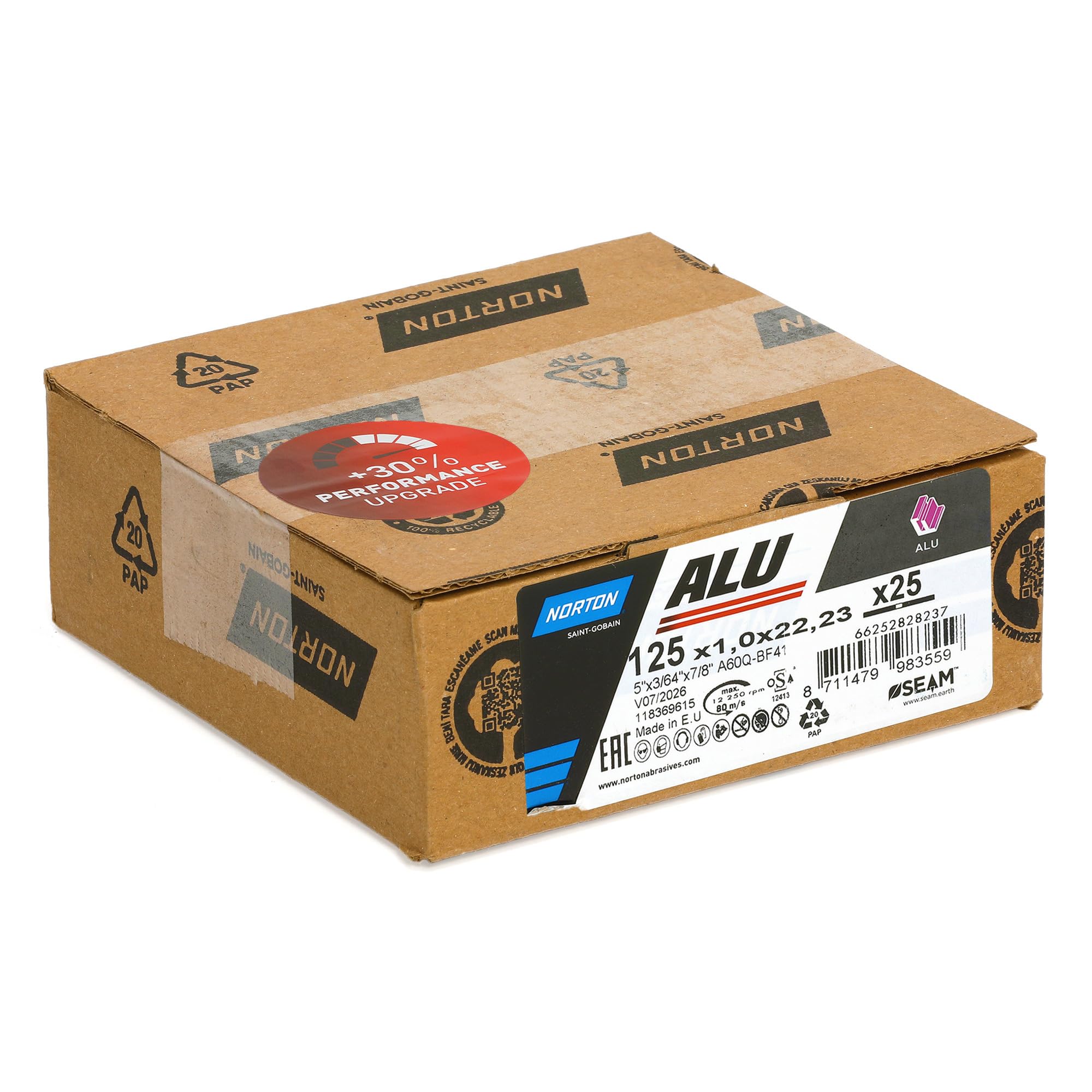 Norton Disque de tronçonnage en aluminium A 36 Q ALU | Diamètre au choix : 125 x 1 x 22,23 mm - Lot de 10 pièces