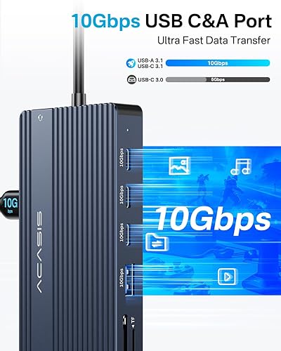 Miniatura 5 de Estación de acoplamiento USB C Hub 14-1 USB C, monitor doble, con 2 HDMI+DP (4K60Hz), Ethernet, 3 USBC 10Gbps, 100W PD, SD/TF 3.0, audio, estación