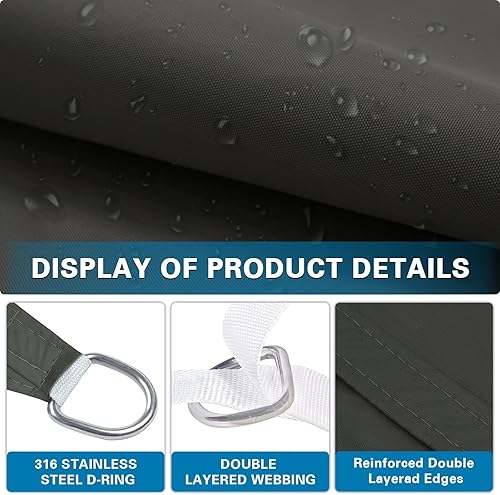 Miniatura 3 de Amagenix Toldo tipo vela, impermeable, rectangular, gris oscuro, para exteriores, 6 x 10 pies, toldo con bloqueo UV, refugio para patio al aire