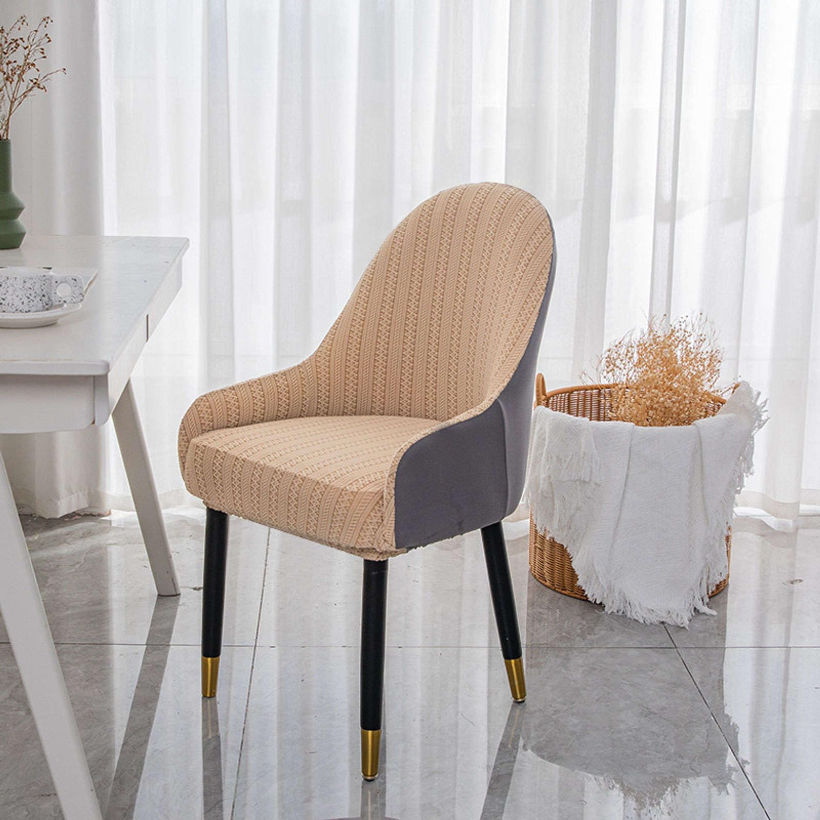 Fodere Per Sedie Elasticizzate Con Braccioli - Coprisedie Moderni Rimovibili E Lavabili (4 Pezzi, Cachi) - Foto 7