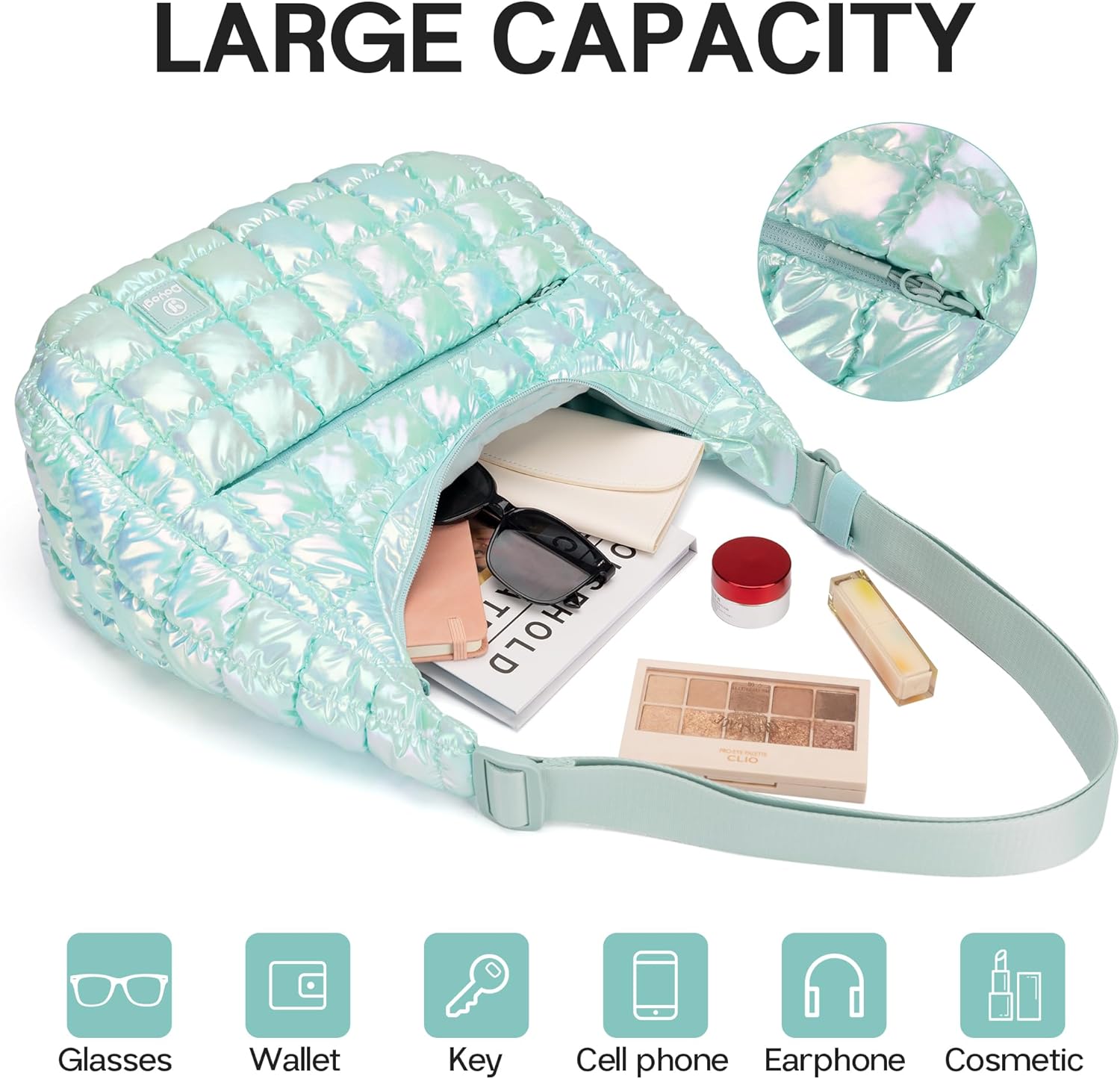 Quilted Hobo Bags for Women,Small Shoulder Purse,Soft Fluffy Handbag,Puffy Crossbody Bags for Women - Image 7