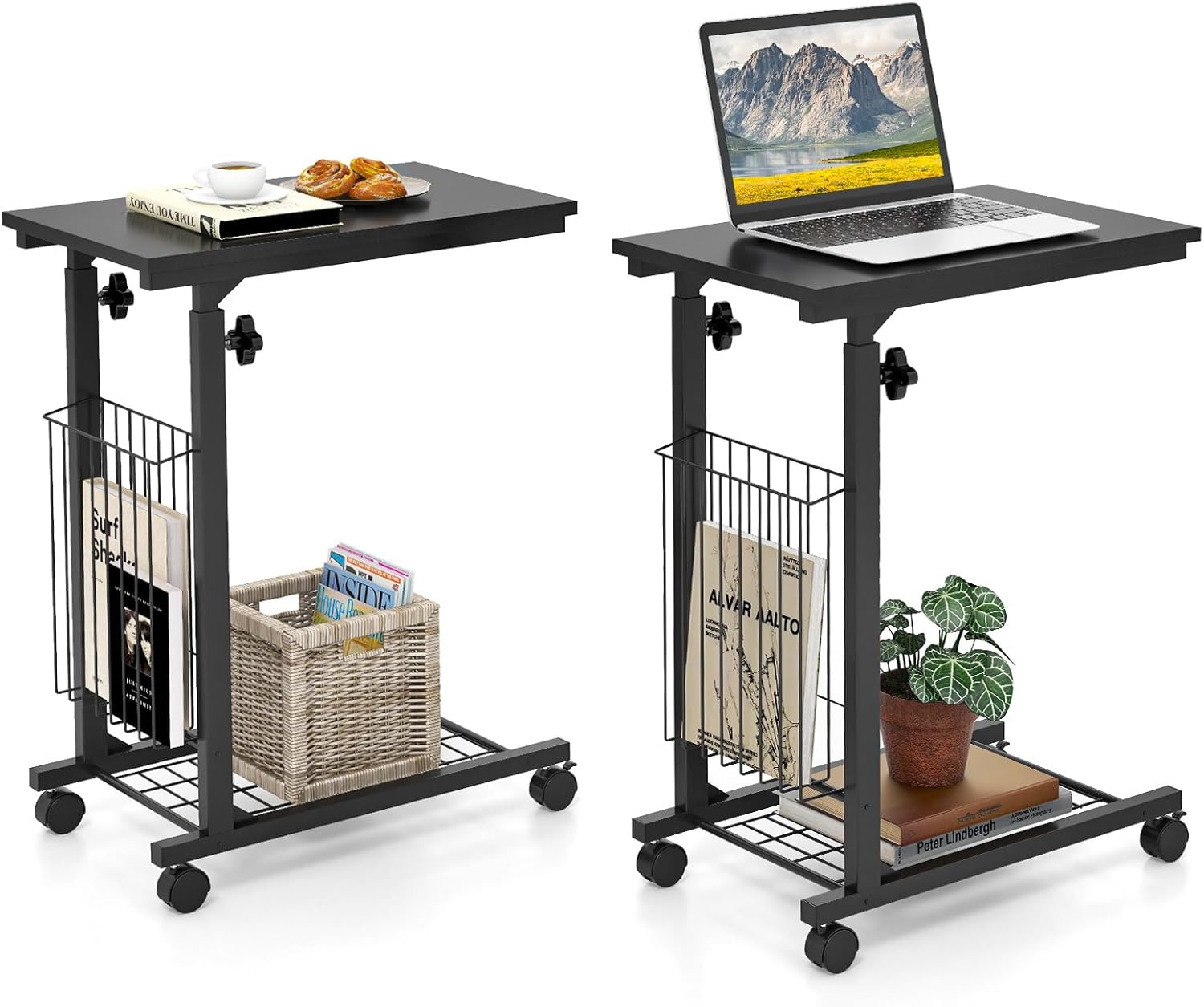 Tangkula Rolling Height Adjustable C Table, Mobile End