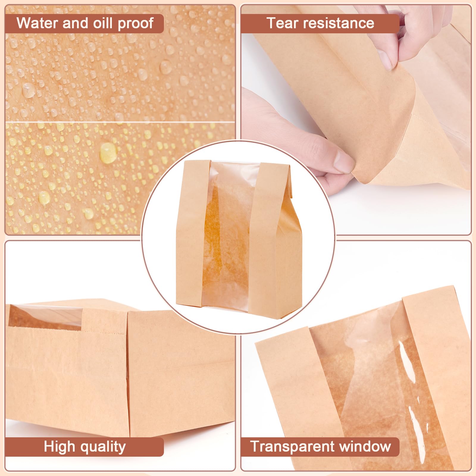 30 bolsas de pan de papel para hacer en casa, bolsas de pan de masa madre y bolsa de papel para panadería con ventana para almacenamiento de envases de alimentos horneados, paquete de desayuno y 3