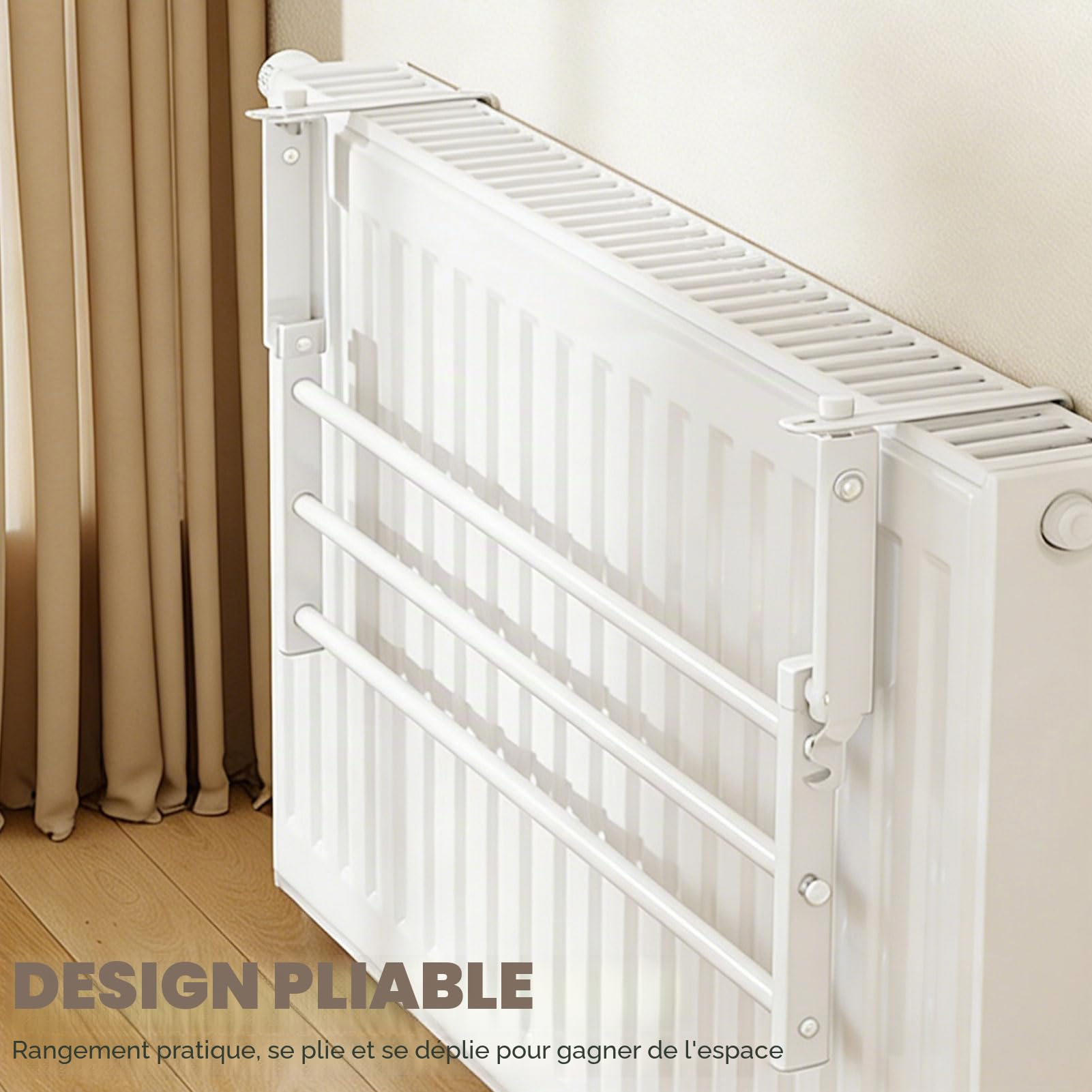 Porte-serviettes radiateur, blanc, porte-serviettes chauffant, porte-serviettes pour radiateur sans perçage, étendoir à linge radiateur, sèche-linge, distance murale réglable : 0 à 12,5 cm (D)