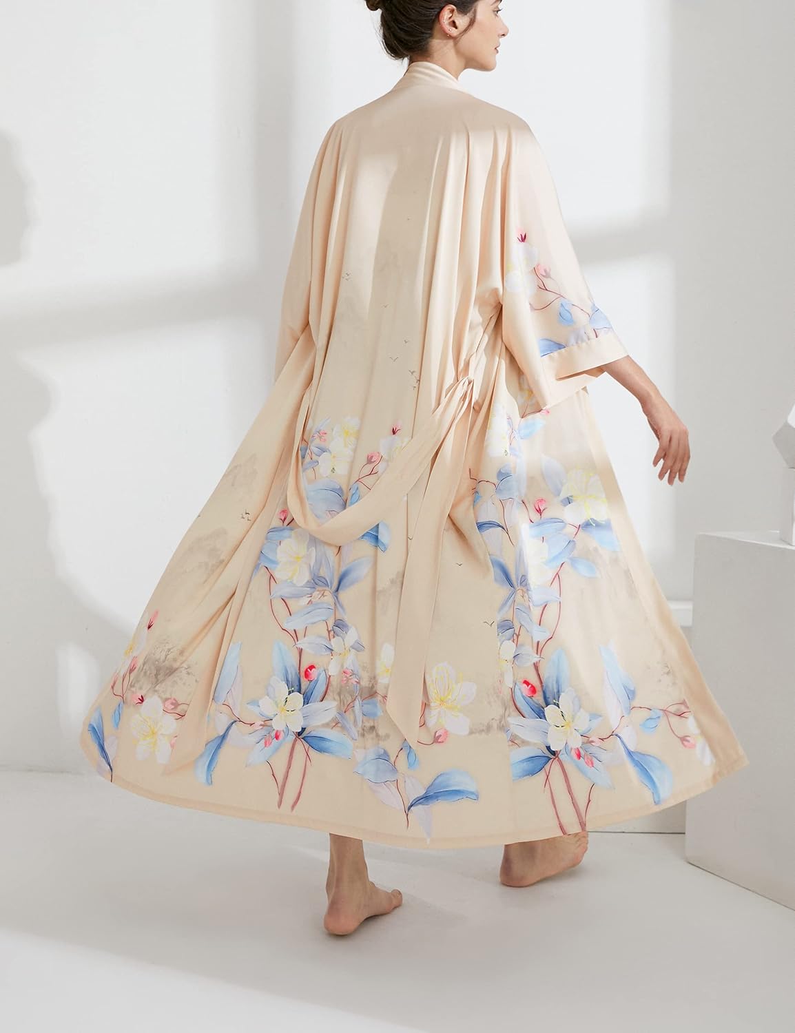 Aensso Long Soft Lightweight Silky Kimonos Robes for Women, Luxury Japanese Floral Womens Kimono Robe - Image 4
