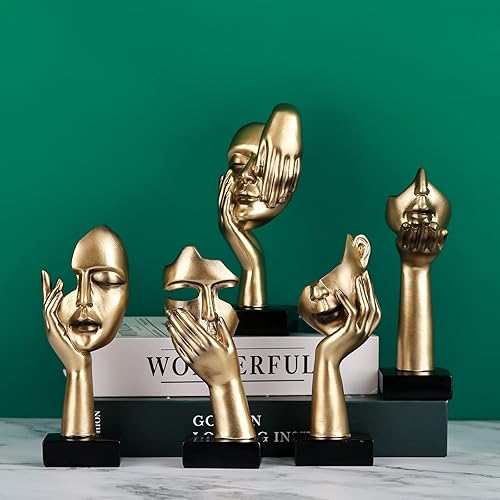 Miniatura 8 de oliruim 2 piezas de estatua de pensador, escultura de arte abstracto negro dorado, decoración moderna del hogar, decoración de escritorio, regalo de