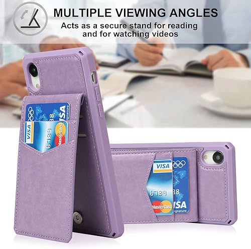 Miniatura 6 de iCoverCase Funda tipo cartera para iPhone XR con soporte para tarjetas bloqueo RFID de piel sintética de alta calidad, ranuras para tarjetas,