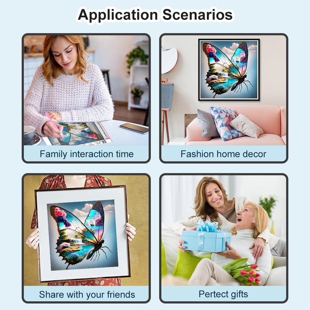 PFFNGPEN Butterfly Diamond Art Kits for Adults, Scenery Diamond Painting image 5