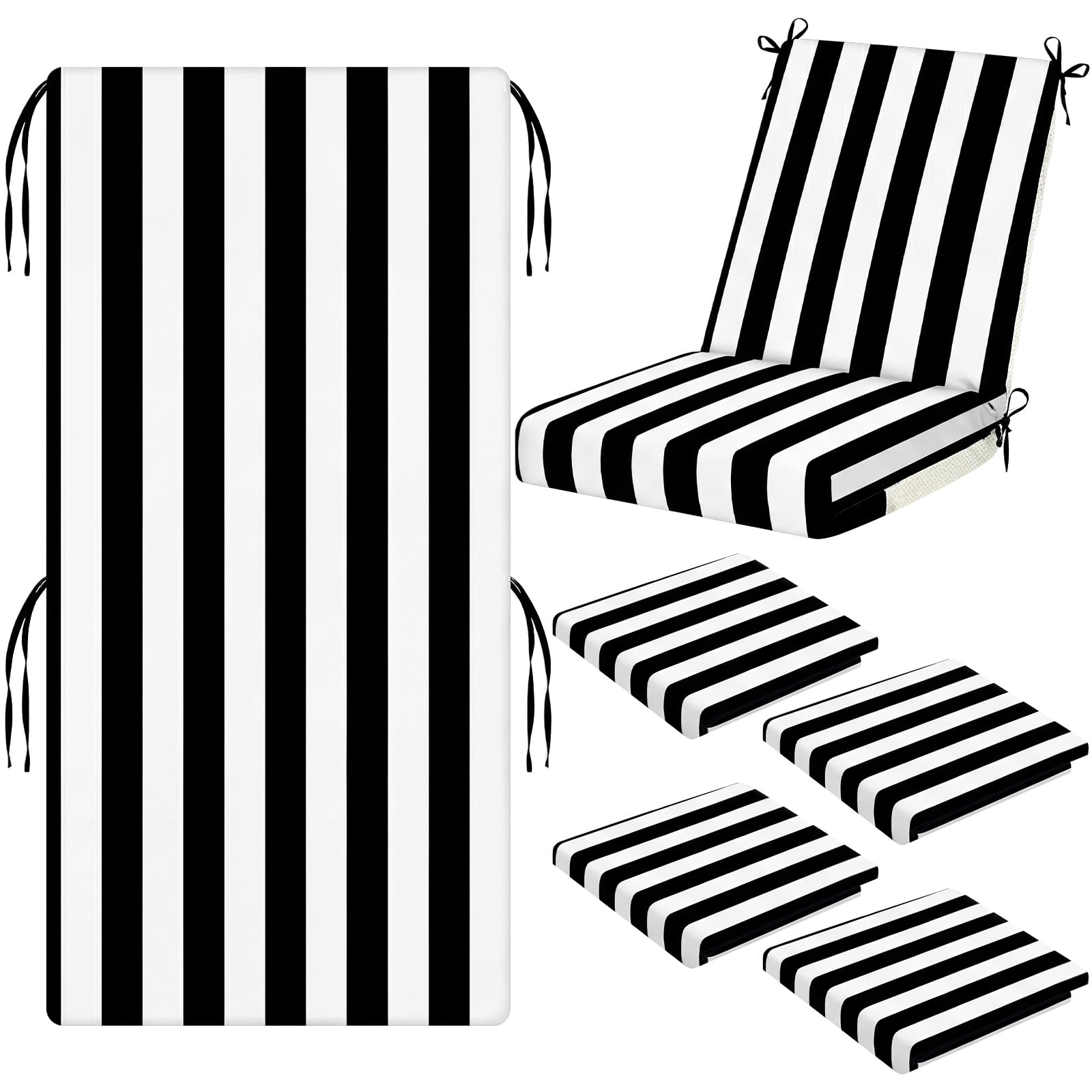 Photo 1 of Tudomro 4 Pcs Outdoor High Back Chair Cushion Covers (Not Includes Cushion) Waterproof Patio Replacement Rocking Chair Slipcover Seat Pad Cover with Tie for Furniture (Black and White,44'' X 21'')