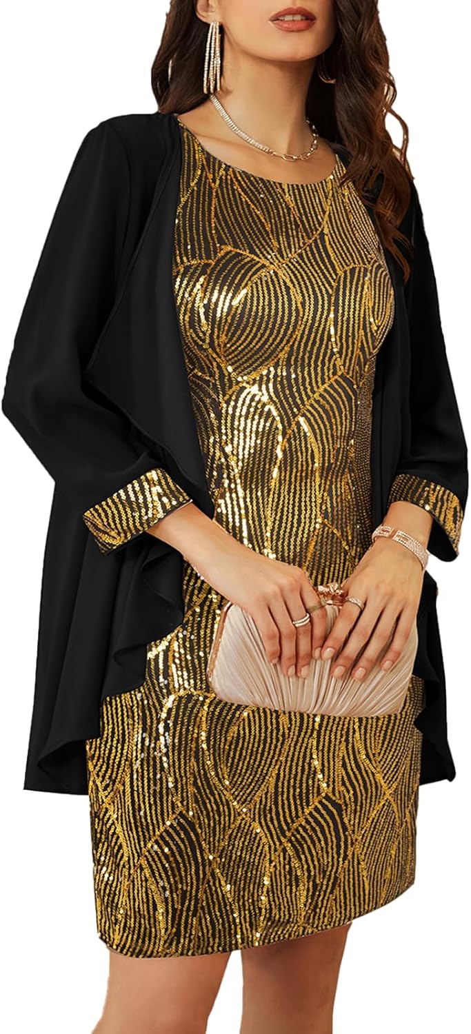 GRACE KARIN Women’s Sequin Dress Wedding Guest Dresses Mother of The Bride Dresses Formal Dress Two Piece Dress Knee Length GRACE KARIN Women’s Sequin Dress Wedding Guest Dresses Mother of The Bride Dresses Formal Dress Two Piece Dress Knee Length