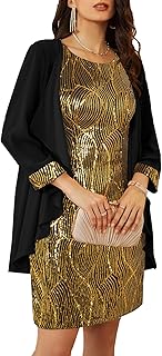 Sequin Dress for Women Knee Length Mother of the Bride Dresses Formal Dress Two Piece Dress with Chiffon Jacket - Buy now