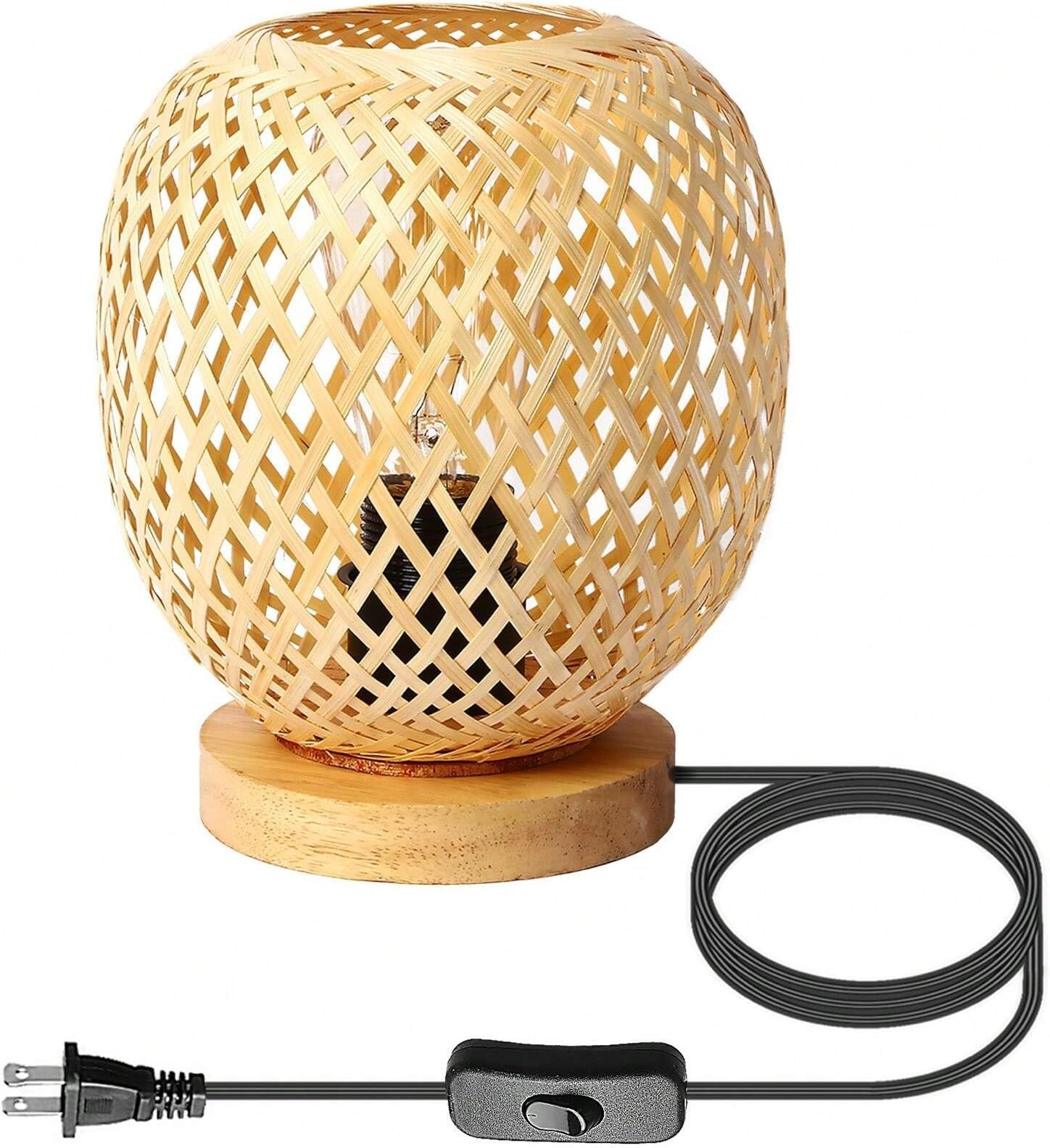 Bedroom Retro Bedside Hand-woven Rattan Table Lamp