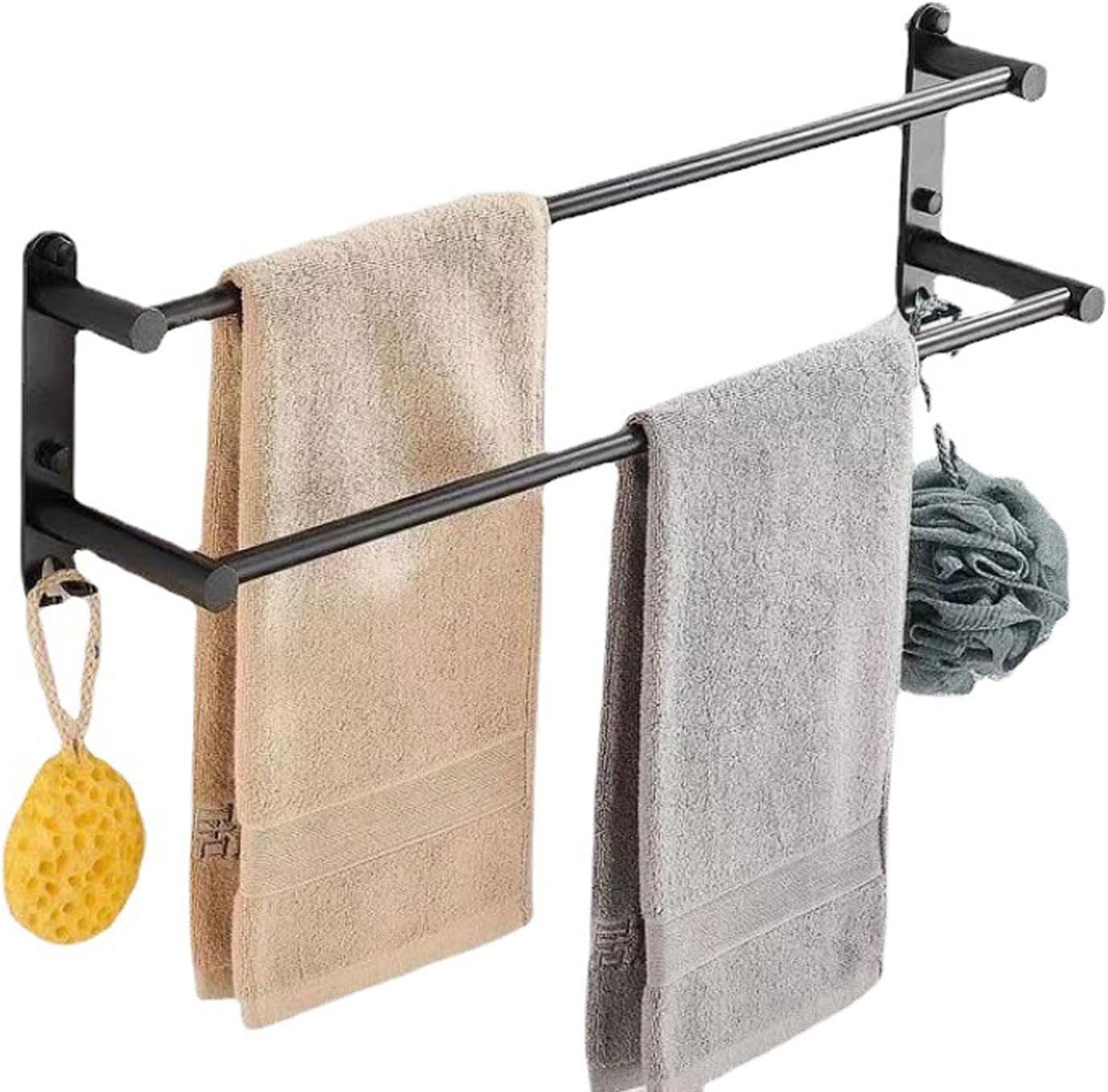Porte-serviettes mural autocollant noir 2 niveaux de 50 cm pour douche