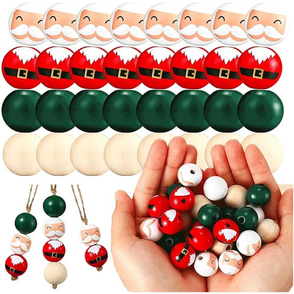 Décorations de Noël en bois : kit de 80 pièces avec perles focales et ficelle pour création DIY