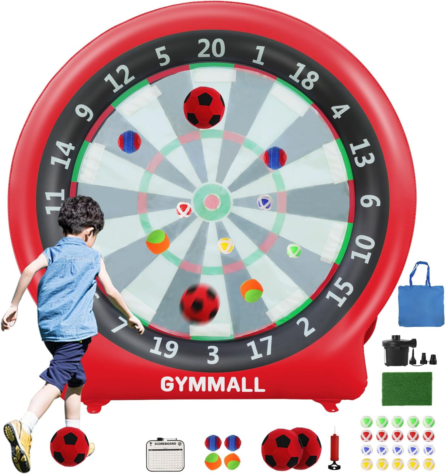 Giant Dart Board Inflatable with Pump, Outdoor and Indoor Soccer Sport Kick Dartboard for Kids and Adults, Waterproof Darts Board Yard Game with 20 Golf Balls, 4 Sticky Balls, 2 Soccer