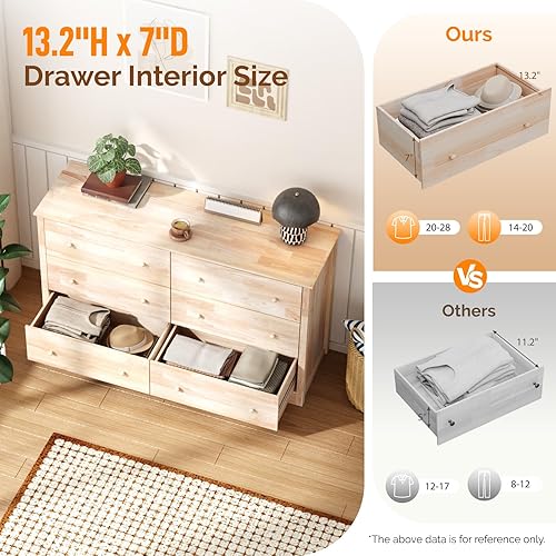 Miniatura 32 de VINGLI Cómoda de 6 cajones sin terminar, cómoda de madera maciza natural, cómoda rústica mejorada con amplias cajoneras de almacenamiento con