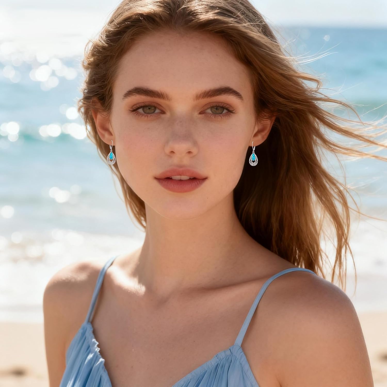 Turquoise Earrings for Women 925 Sterling Silver Celtic Knot Dangle Drop Earrings Teardrop Turquoise Vintage Boho Jewelry Gift - Image 4