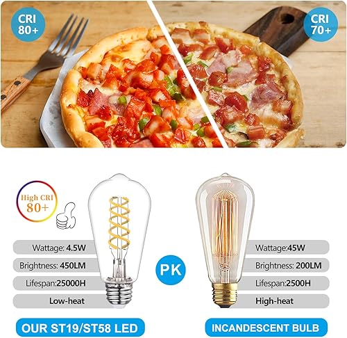 Miniatura 3 de Bombillas Edison regulables, 4.5 W equivalentes a bombillas vintage de 40 W, base E26 4000K ST58ST19, bombillas LED de filamento espiral flexible