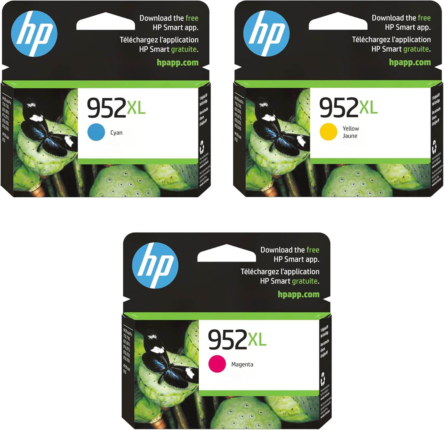 HP 952XL Cyan, HP 952XL Yellow and Magenta High-Yield Ink Cartridge - 3 Pack | Works OfficeJet 8702, OfficeJet Pro 7720, 7740, 8210, 8710, 8720, 8730, 8740 Series |