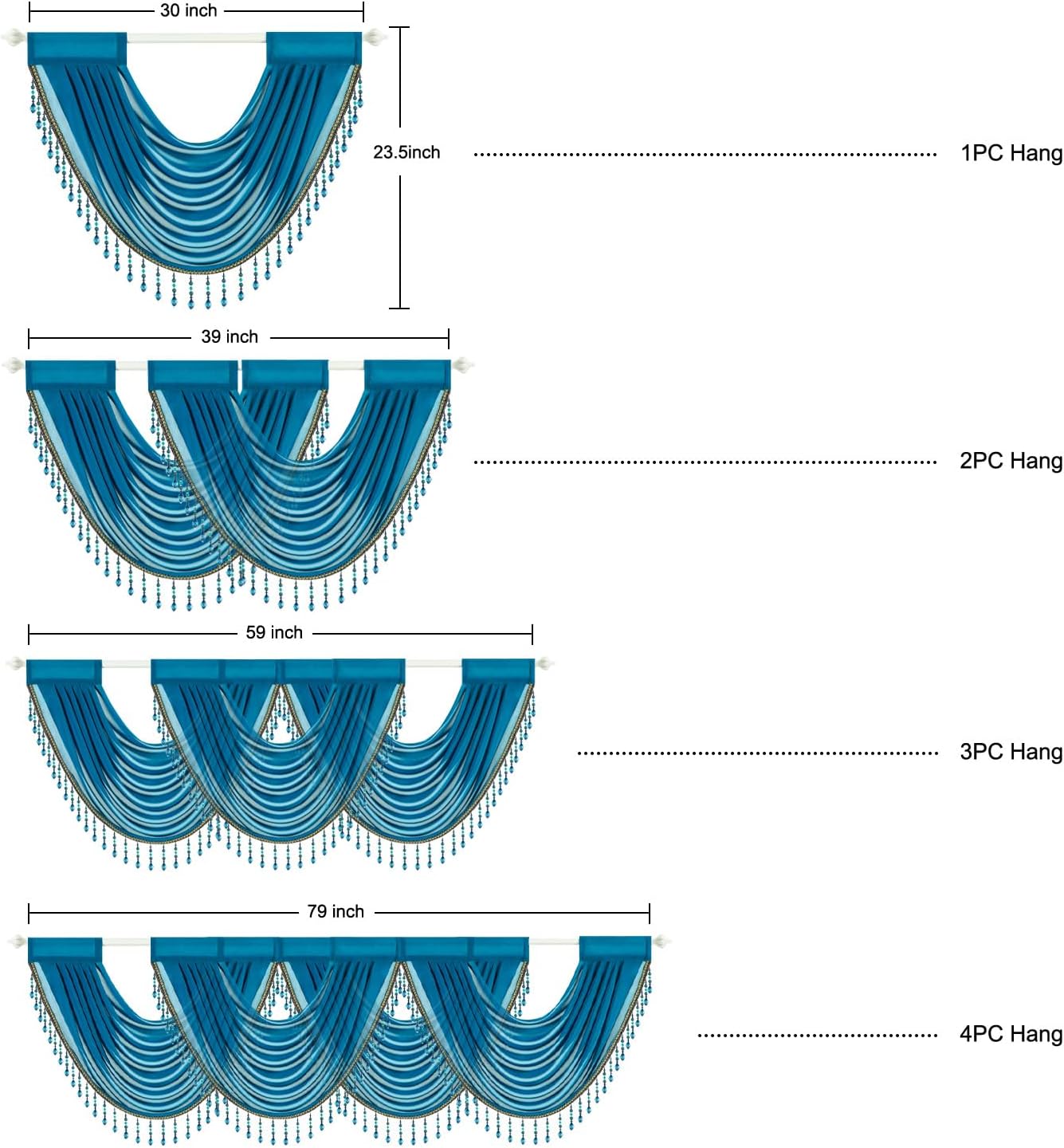 Leeva Minimalist Swag Sheer Valance Curtains 30x24 Inch, Light-Filtering Drapes with Bead Accents, Machine Washable Rod Pocket Valance for Windows, Solid Color Airy Voile for Bedroom Decor, Navy