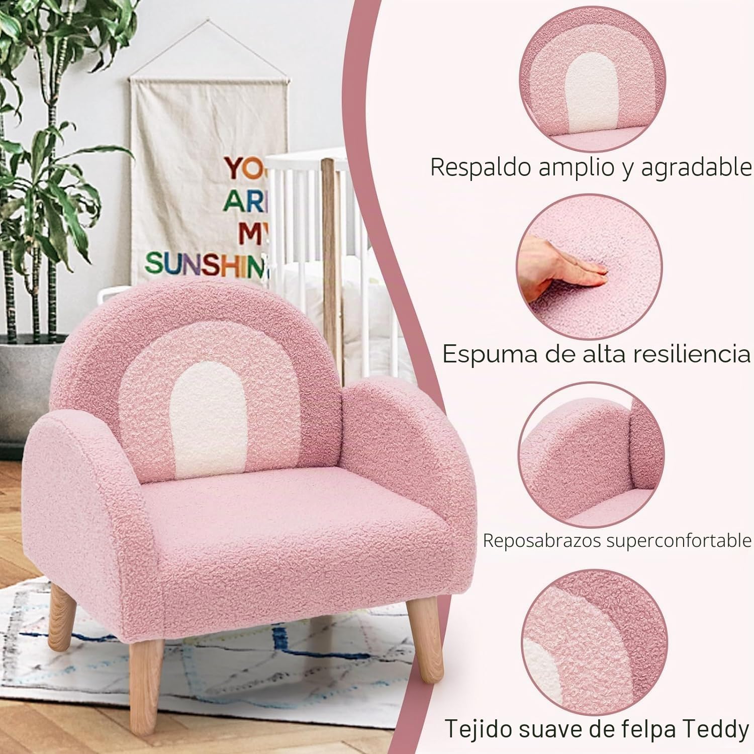 GOPLUS Sillón infantil sofá de peluche con respaldo y apoyabrazos acolchado rosa