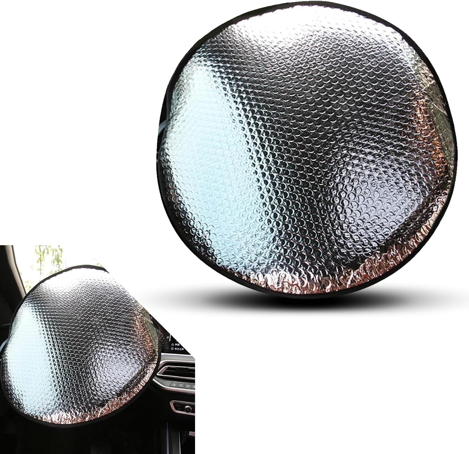 1 PC Car Steering Wheel Sun Shade Cover, Thicken Design, Waterproof Vehicle Steering Wheel Accessories, 18.11In x 18.11In Foldable Automotive UV Protector, Universal for Most Cars (Silver)