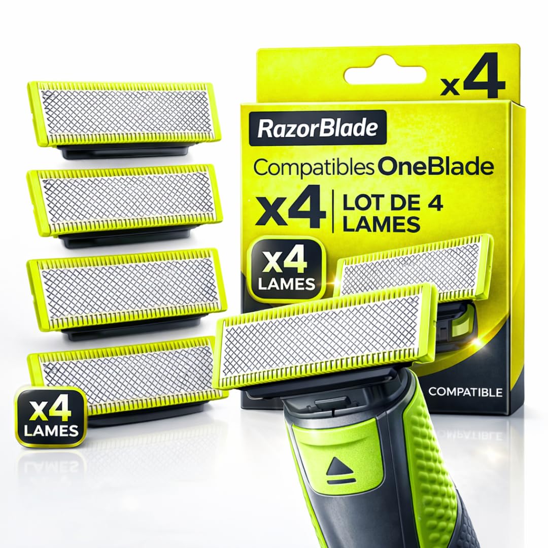 Lot 4 Lames de Rechange RazorBlade pour Rasoir Électrique comptatible OBlade QP220 QP2824 QP2724 QP2520 QP2630 QP65XX One Blade Lame en Acier Inoxydable remplacement pour Rasoirs Tondeuse Rasage lama