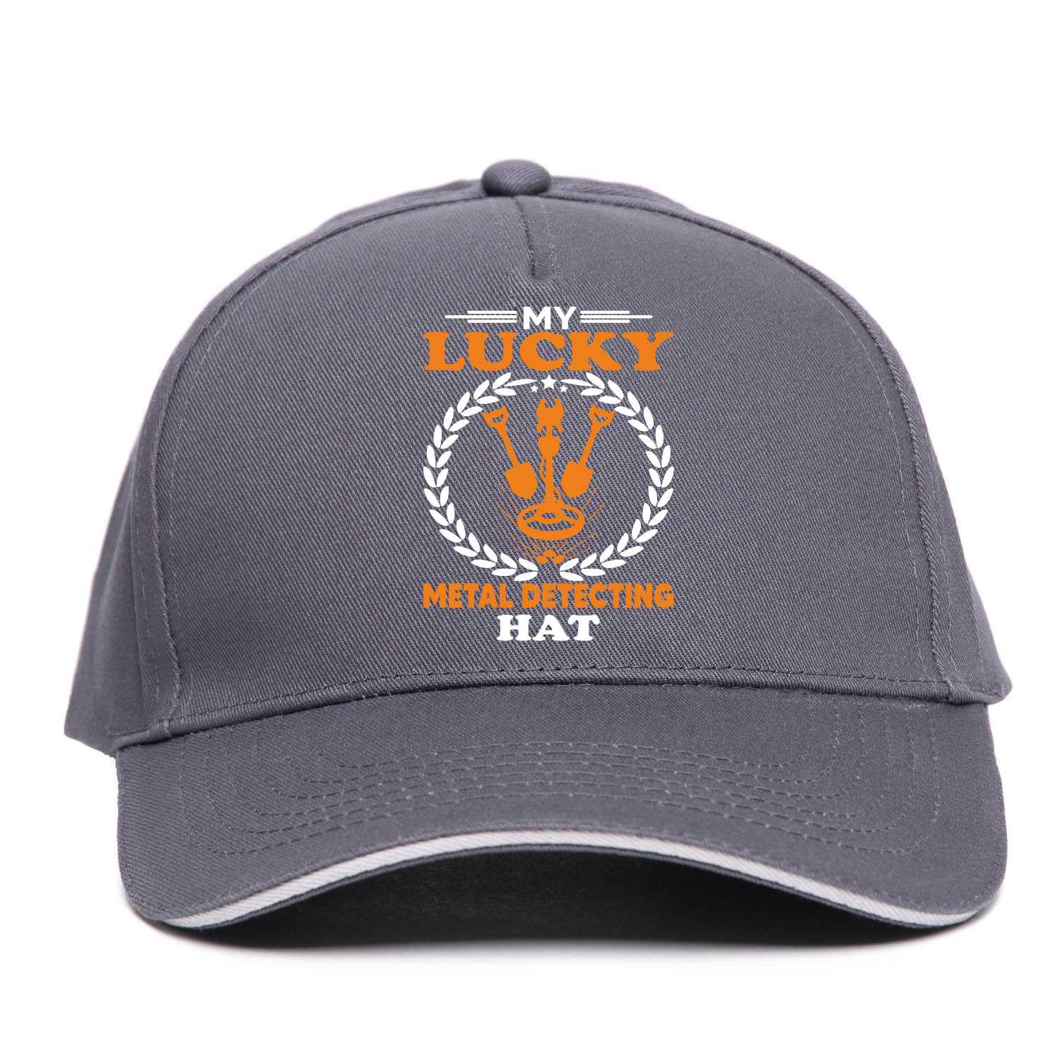 Print4U My Lucky Metal Detecting Baseball Cap Gift Father's Day Birthday Present Grey