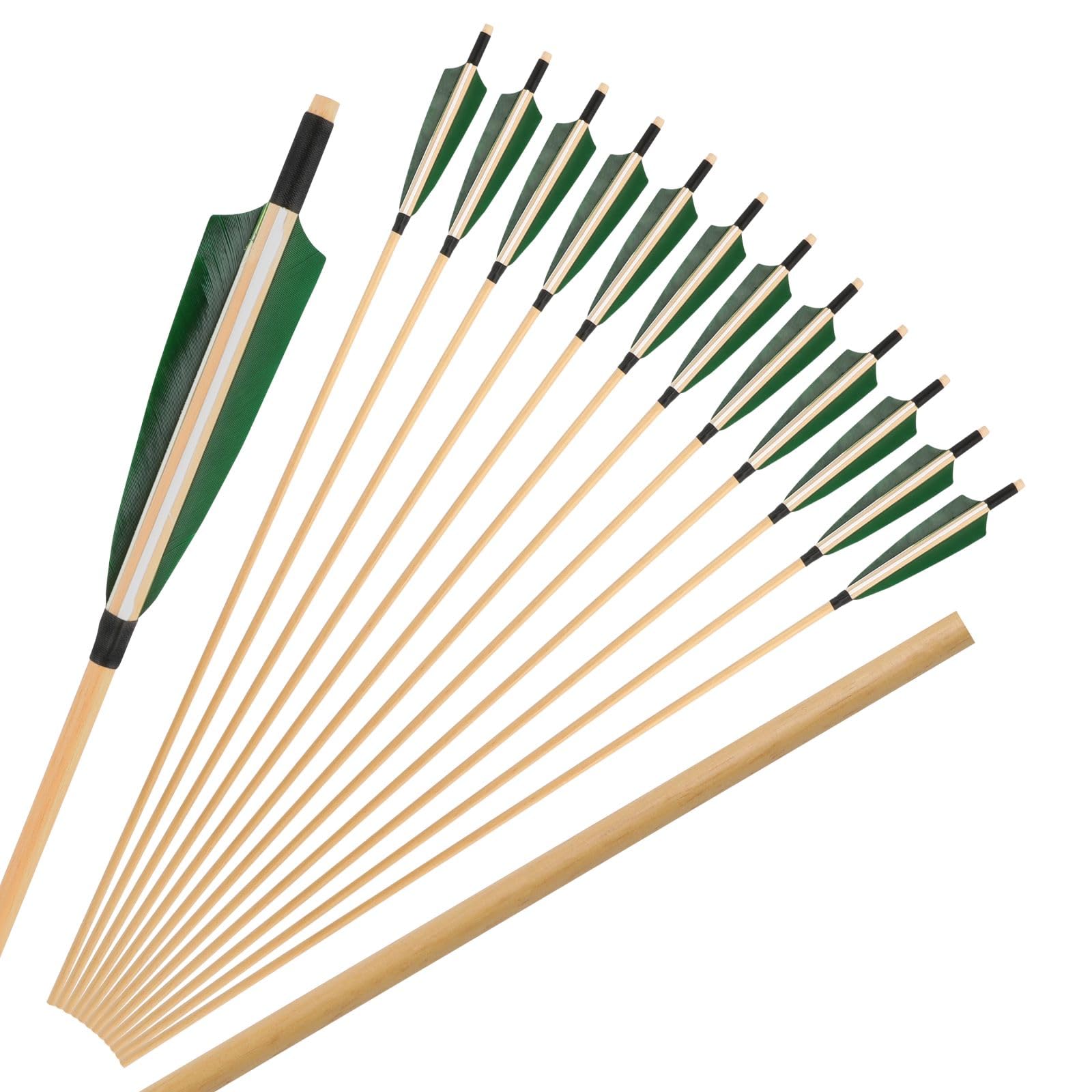 Flèches Traditionnelles en Bois 31" pour Tir à l'Arc Long Recourbé 6/12pcs