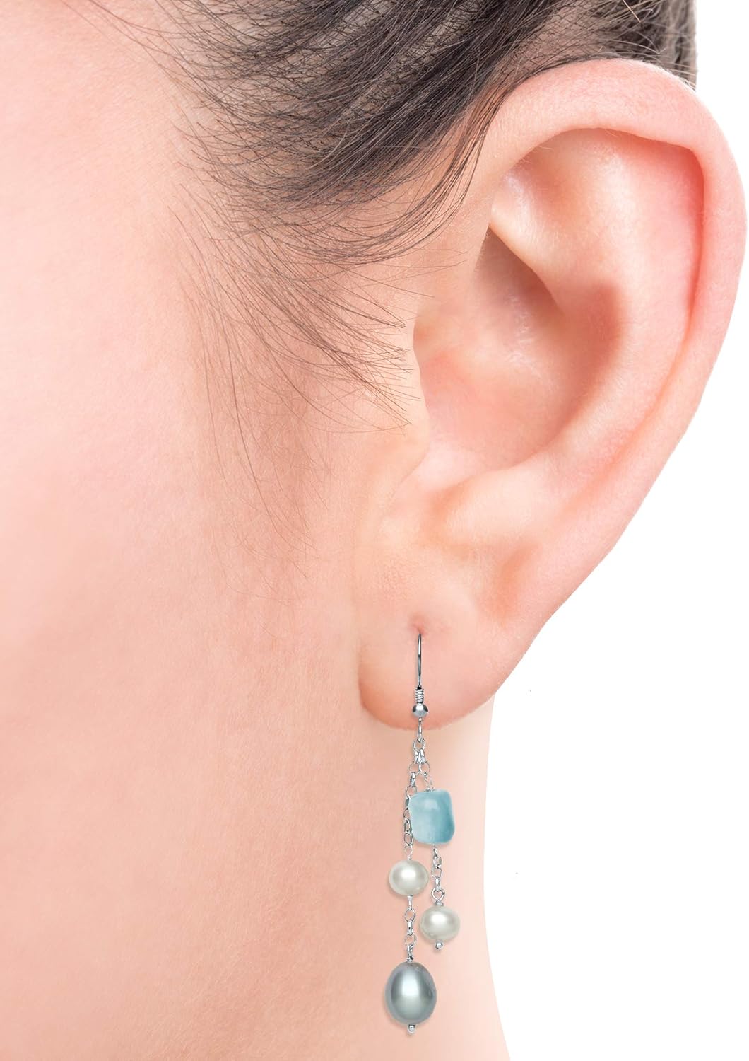 Belacqua Cultured Freshwater Pearl Dangle Drop Earrings in Sterling Silver with Milky Aquamarine or Rose Quartz, Real Pearl Jewelry for Women, Gift Box Included - Image 3
