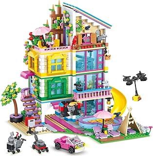 4-Story Villa Building Set for Girls, Creative Dream House Building Block Set with Heart Pool, Piano Room & Pink Car, 1310 Pcs Toys for Kids Girls Ages 8-12, Compatible with Lego