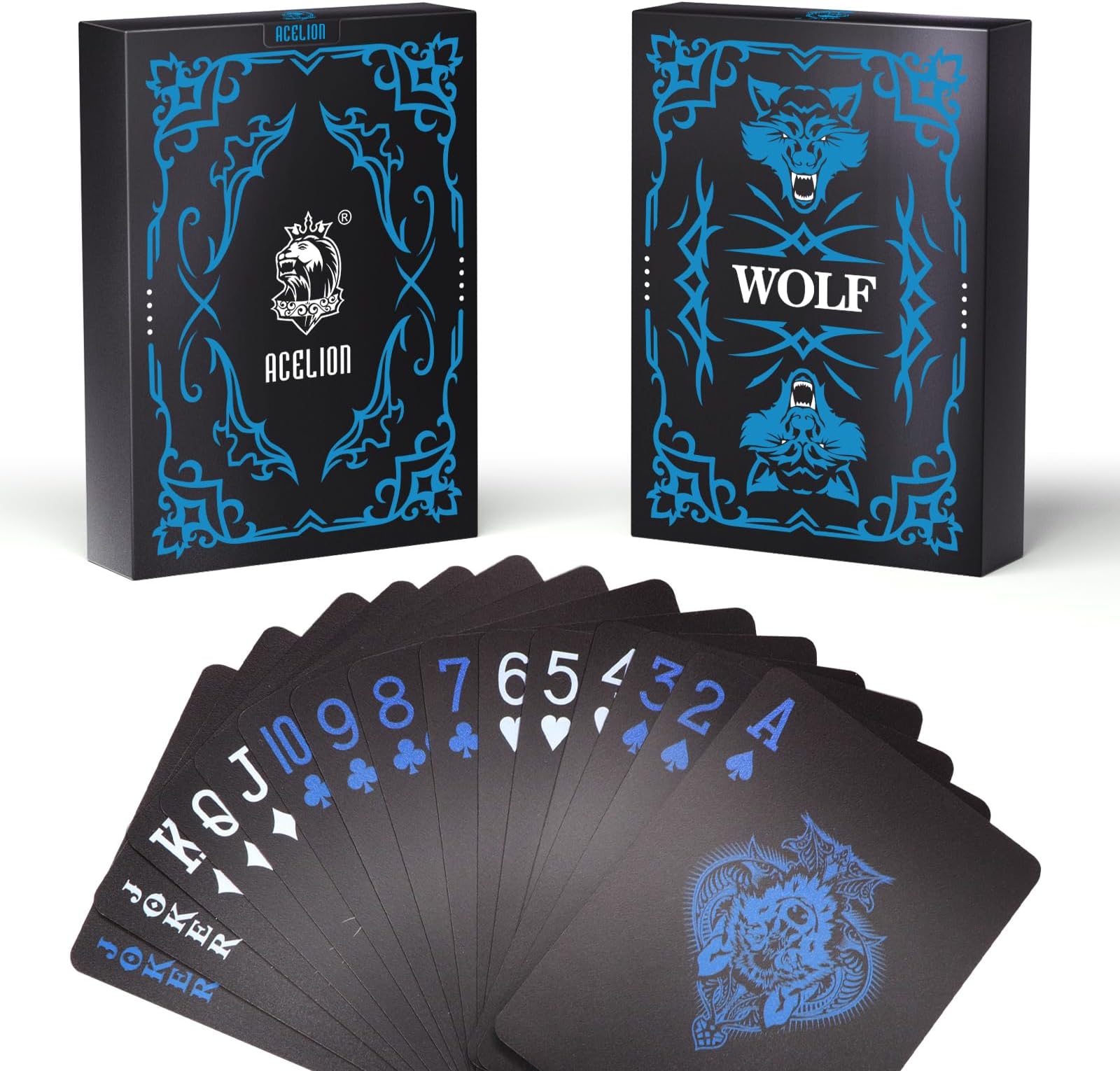 Waterproof Playing Cards, Plastic Playing Cards, Deck of Cards Poker Cards for Gift Party Game (Black Wolf)