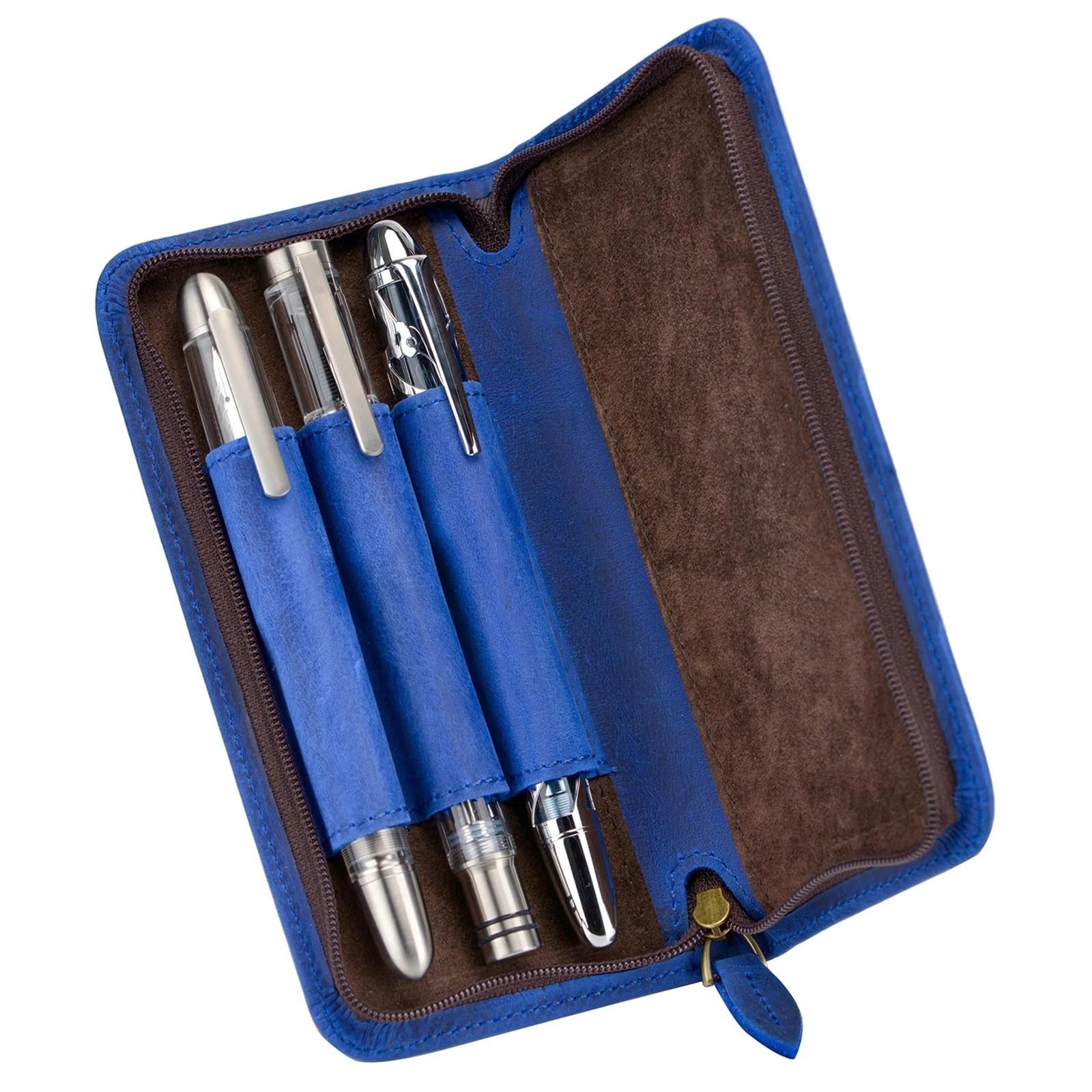 Estuche Cuero Portapluma estilográfica de Cuero Vintage 3 Ranuras, Hecho a Mano