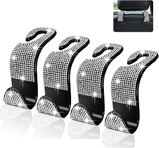 Bling Car Seat Headrest Hook Front Seat, Universal Bling Diamond Car Headrest Hangers Organizer Seat Headrest Hooks【4 Pack】