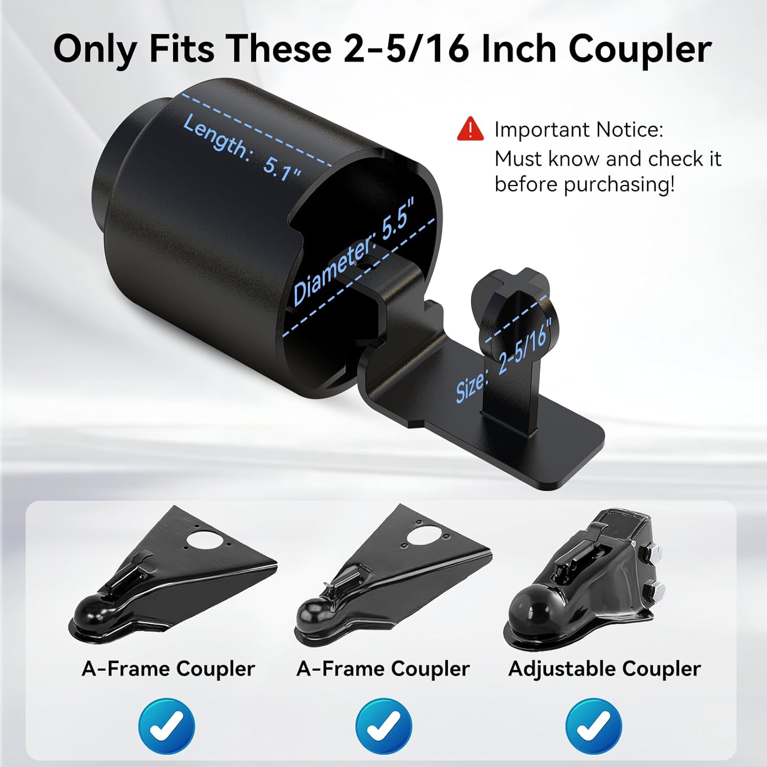 Fookoo Heavy Duty Trailer Lock Fits 2 5/16" Couplers Anti-Theft Ball Hitch Lock Safety Chains Pry-Resistant Tongue Lock Secure for RV, Camper, Boat, ATV, Dump, Cargo, Flatbed, Utility Trailers - Blue