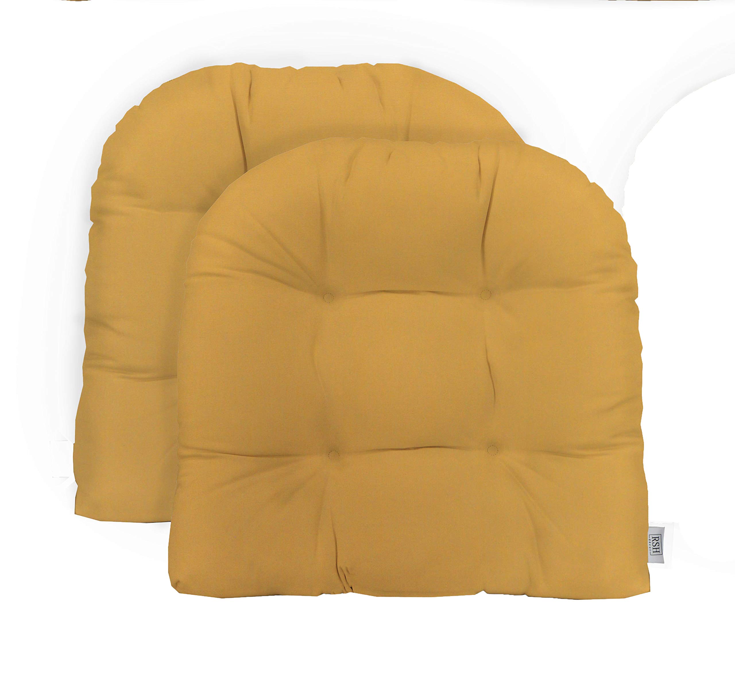 RSH DECOR: Tufted Wicker U-Shape Cushions Set of 2 | 19” x 19” | Sunbrella Performance Fabric | Water and Fade-Resistant | Outdoor Seat Cushions for Patio Furniture | Canvas Buttercup Yellow