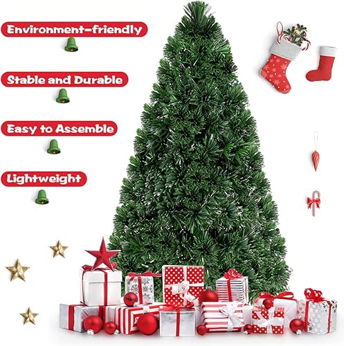 Miniatura 126 de Goplus Árbol de Navidad artificial de fibra óptica preiluminado, con luces LED multicolor y copos de nieve (6 pies)