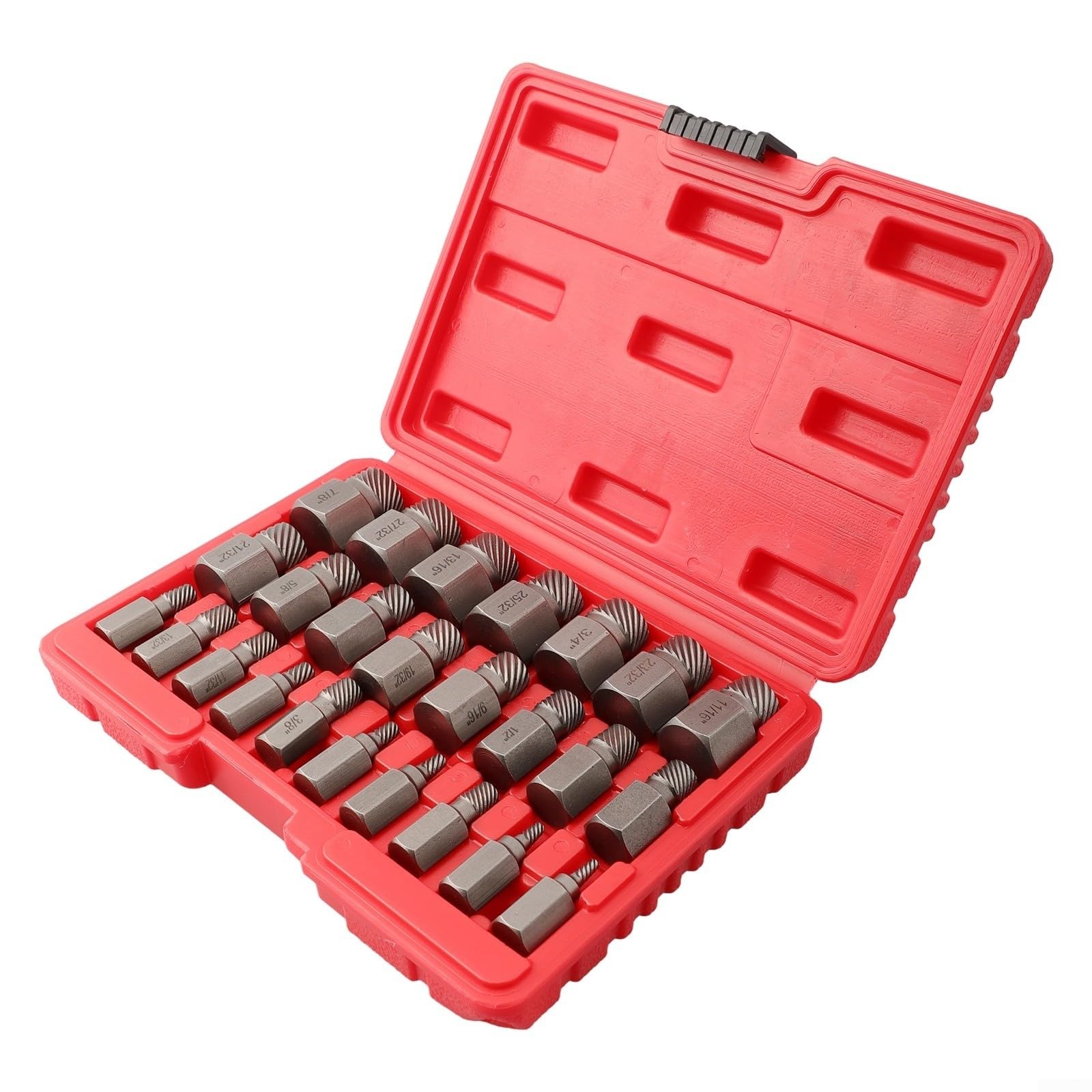 Juego de 25 extractores de tornillos hexagonales, removedor de pernos de acero de alto carbono para tornillos dañados redondeados pelados, diseño en espiral para zurdos para reparación de automóviles