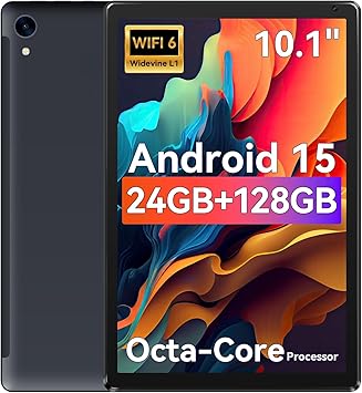URAO Tablet,10.1" Android 15 Tablet with Octa-core Processor 24GB RAM 128GB ROM HD IPS Touchscreen 8H Battery, Wi-Fi 6, BT 5.0, Dual Camera, Android Tablets