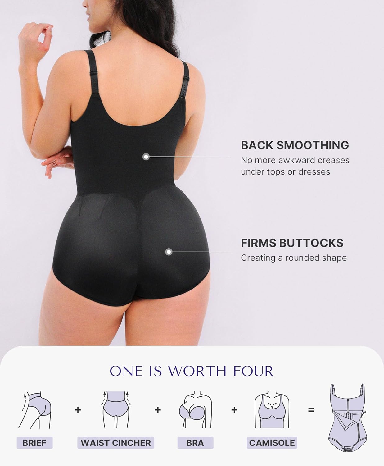SHAPELLX Women's Shapewear Tummy Control Bodysuit Built-in Waist Trainer Body Shaper High Compression Fajas Colombianas - Image 3