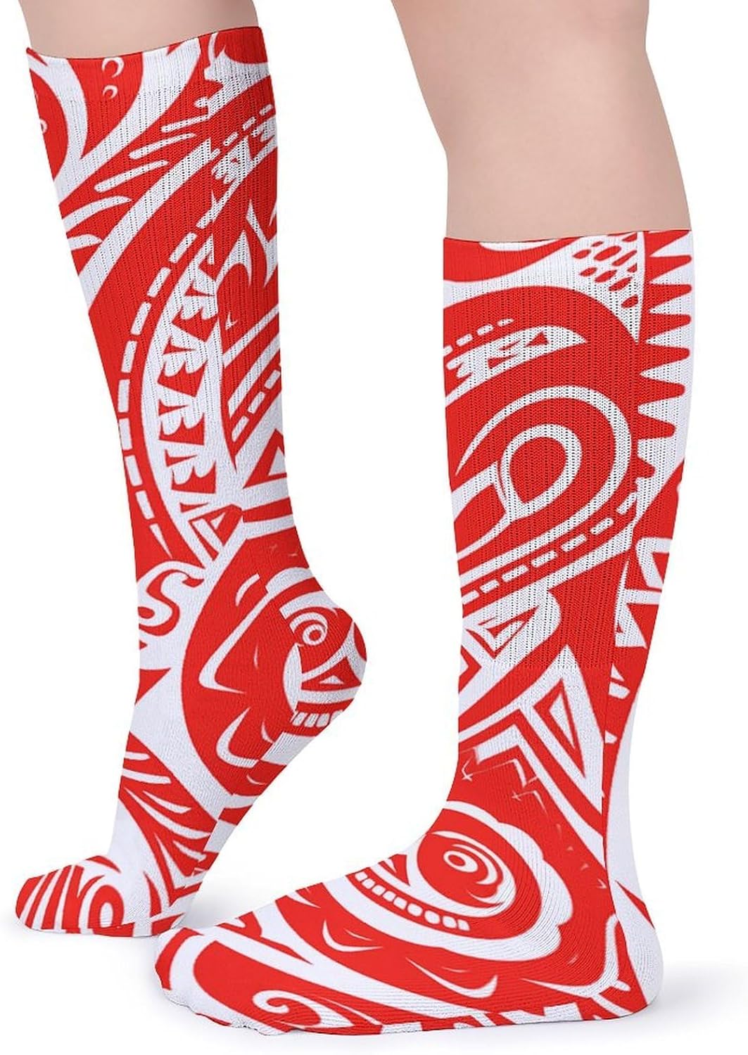 5-Pack Knee High Socks, 15.7 Inch Breathable Casual Socks White And Red Tribal Pattern Stockings for Men Women