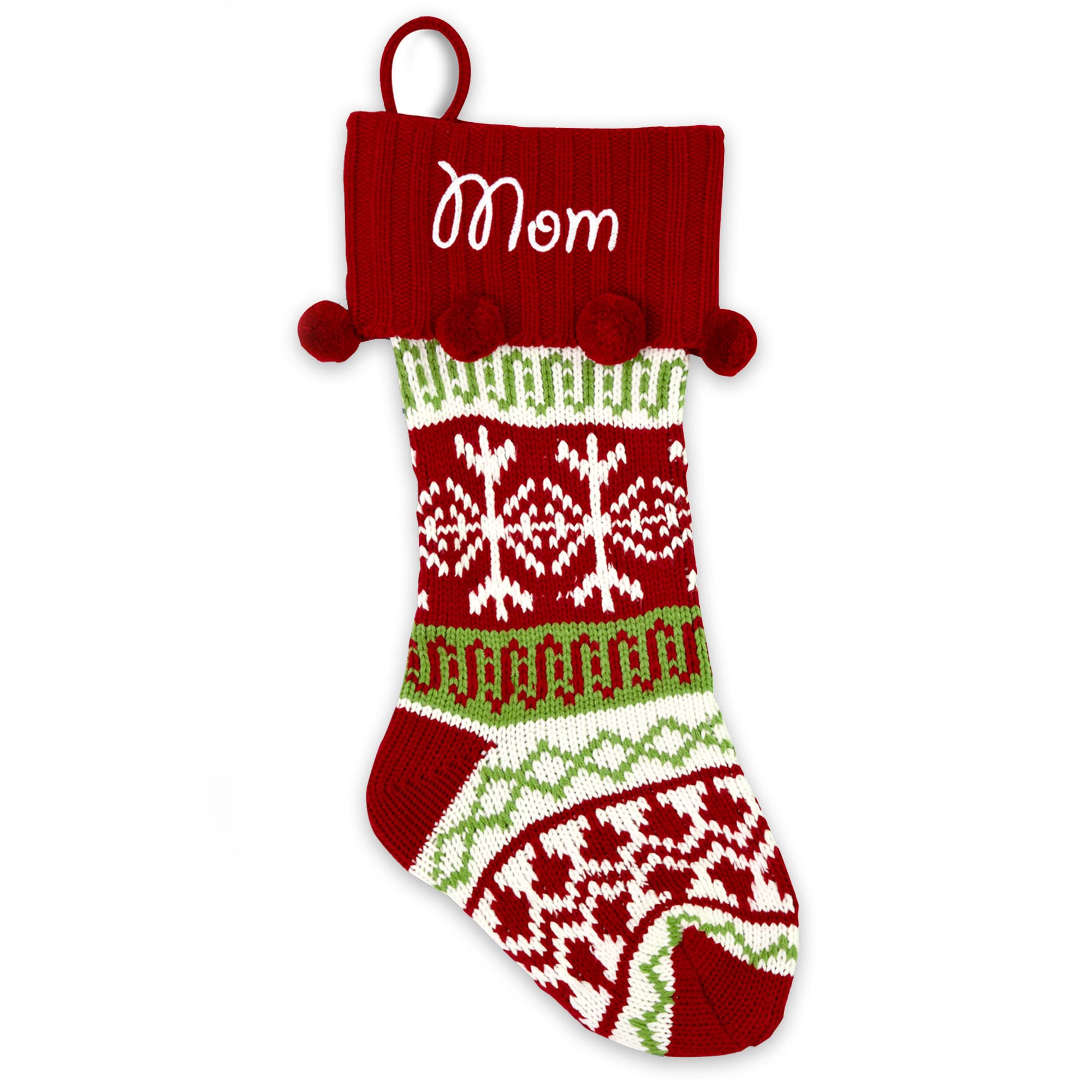 Let's Make Memories Knit Family Christmas Stockings with Custom Embroidery - Red Snowflake