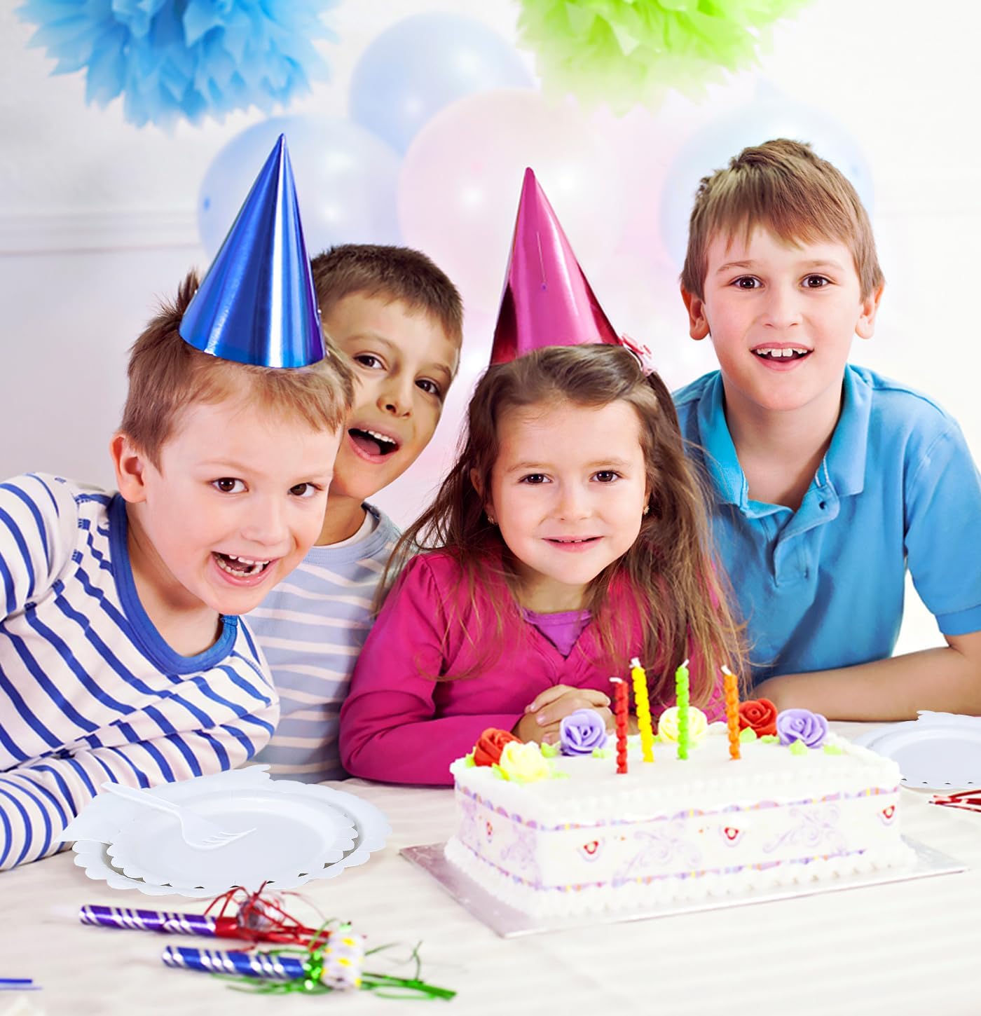 96 Pcs White Plates and Napkins Party Supplies Serve 24 Guests Including White Scalloped Paper Plates and Napkins Plastic Forks for Baby Shower Birthday Party Disposable Dinnerware Set - Image 6