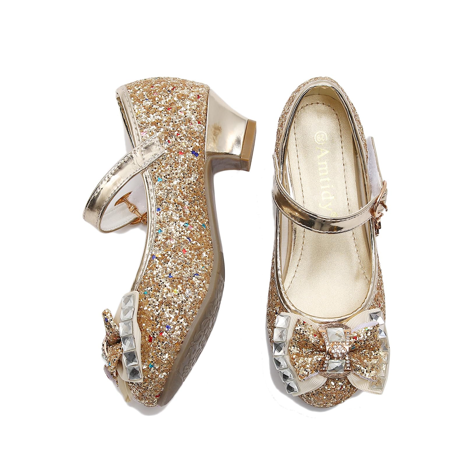 Amtidy Girls Dress Shoes Mary Jane Wedding Party Shoes Glitter Bridesmaids Princess Heels